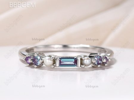 Alexandrite and Pearl Multi Stone Band Rainbow Stone Everyday Ring June Birthday Gift Online Hot Sale