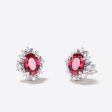 1.5CT Oval Cut Red Ruby Stud Earrings 14k White Gold Halo Diamond Earrings For Sale