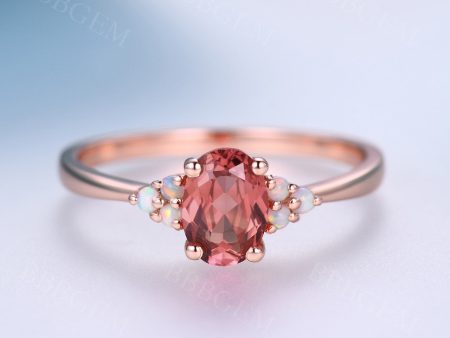 1 Carat Oval Cut Padparadscha Sapphires Engagement Ring Opal Accent Stone Sale