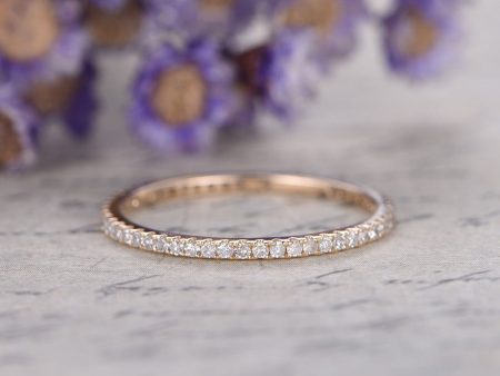 micro pave diamond engagement ring,Full eternity wedding bands women,14k rose gold bridal ring,stackable band,custom made fine jewelry,Thin Online Hot Sale