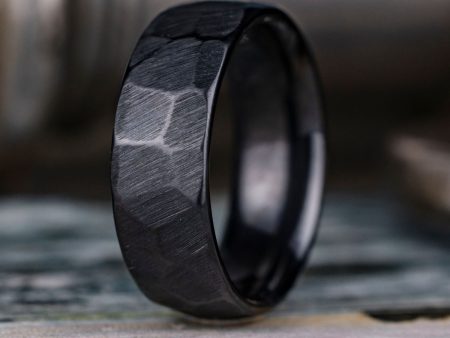 (In-Stock) The Apollo Noir | Men s Hammered Black Titanium Wedding Band - Size 10 | 8mm Wide Online Hot Sale