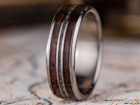 (In-Stock) The Stag | Men s Elk Antler and Walnut Wood Titanium Wedding Band - Size 13 | 8mm Wide Sale