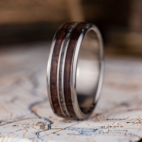 (In-Stock) The Stag | Men s Elk Antler and Walnut Wood Titanium Wedding Band - Size 13 | 8mm Wide Sale