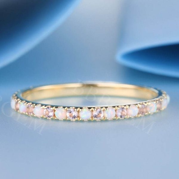 1.5mm Full Eternity Opal Morganite Wedding Band Stacking Matching Band on Sale