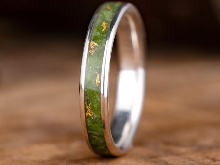 (In-Stock) Custom Silver Ring with Imperial Diopside & Gold Flakes -Size 7.75 | 4mm Wide Discount