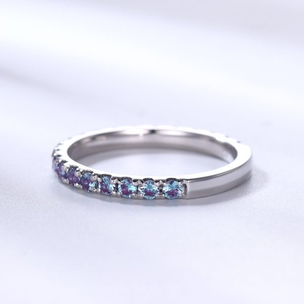 Alexandrite Wedding Ring For Her 3 4 Eternity Band Micro Pave June Birthstone 2mm Band Discount