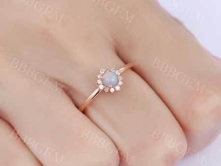 0.5CT Dainty White Fire Opal Engagement Ring Diamond Halo Ring Rose Gold Online now