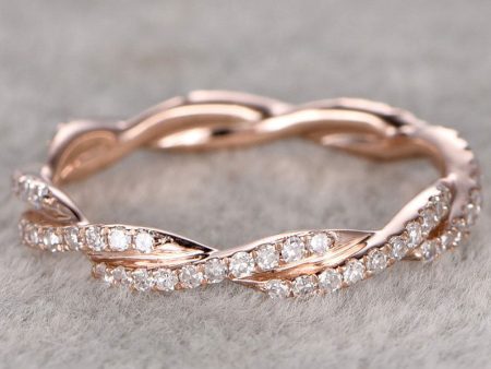 Twisted Stackable Diamond Wedding Ring Solid 14K Rose gold Minimalist Band Online Sale