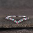 14K  18K Custom Pink Tourmaline  And Emerald White Gold Curved Wedding band Online now