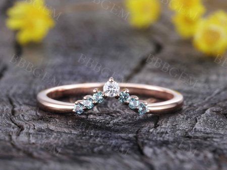 Curved Alexandrite And Moissanite Wedding Band Fashion