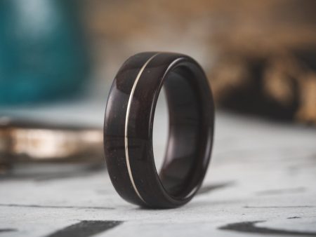 (In-Stock) Indian Rosewood Ring & White Gold - Size 10 | 8mm Wide For Discount