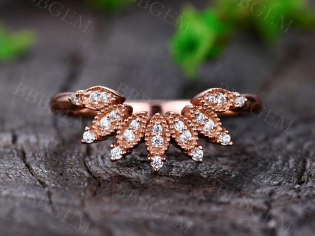 Vintage Curved Moissanite Wedding Band Solid Rose Gold Marquise Shape Supply