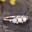 14K 18K Gold Antique White Opal Diamond Rose Gold Engagement Ring Three Stone Discount