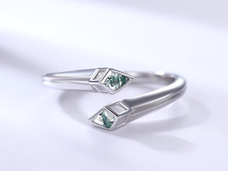 Unique Snake Kite Cut Moss Agate Wedding Band White Gold Adjustable Open Ring Online