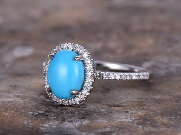 6x8mm Oval Cut Turquoise Engagement ring,white gold plated,925 sterling silver art deco wedding ring,Bridal ring,Women Halo ring Fashion