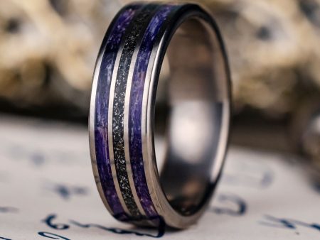 (In-Stock) The Field to Sky | Women s Titanium Wedding Band with Meteorite and Sea Lavender - Size 6.75 | 6mm Wide Online now