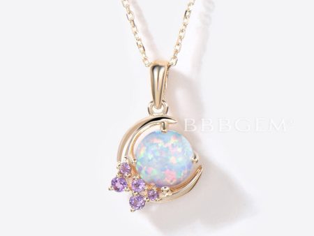 5mm Round White Opal Pendant Necklace Cluster Amethyst Pendant Vintage October Birthstone Wedding Necklace Half Moon Opal Chain Necklace Online Sale