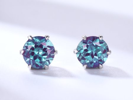 1ct Solitaire Round Cut Color-Change Alexandrite Stud Earrings Minimalist Earrings Online now