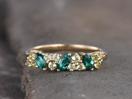 Stackable Marquise Emerald And Three Stone Peridot Wedding Promise Ring Everyday Band For Sale