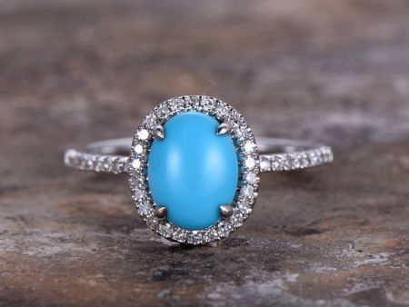 6x8mm Oval Cut Turquoise Engagement ring,white gold plated,925 sterling silver art deco wedding ring,Bridal ring,Women Halo ring Fashion