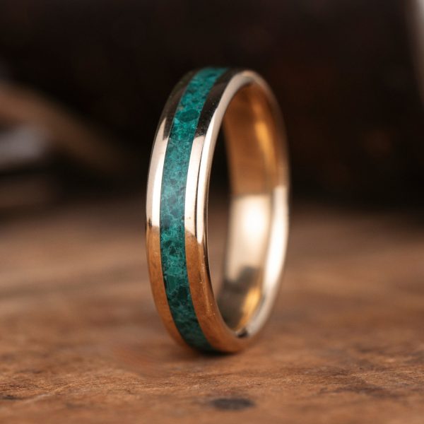 (In-Stock) Custom Men s Malachite 10k Yellow Gold Ring - Size 9.75 | 5mm Wide Online now