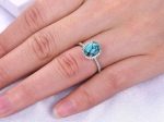 Diamond Halo Oval Turquoise Ring White Gold December Birthstone Jewelry For Sale