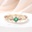 Mini Square Cut Emeral Ring Women 3.5mm Natural Emerald Jewelry White Gold Daily Ring Online Hot Sale