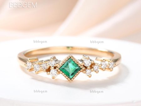 Mini Square Cut Emeral Ring Women 3.5mm Natural Emerald Jewelry White Gold Daily Ring Online Hot Sale