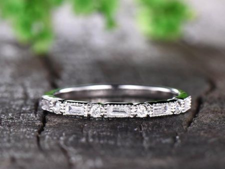 Baguette Moissanite Wedding Ring,Unique Vintage Moissanite Wedding Band Women fo0012 Sale