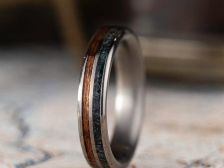 (In-Stock) Custom Titanium Ring with Moss Agate & Mahogany Inlays - Size 6 | 4mm Wide Online Sale