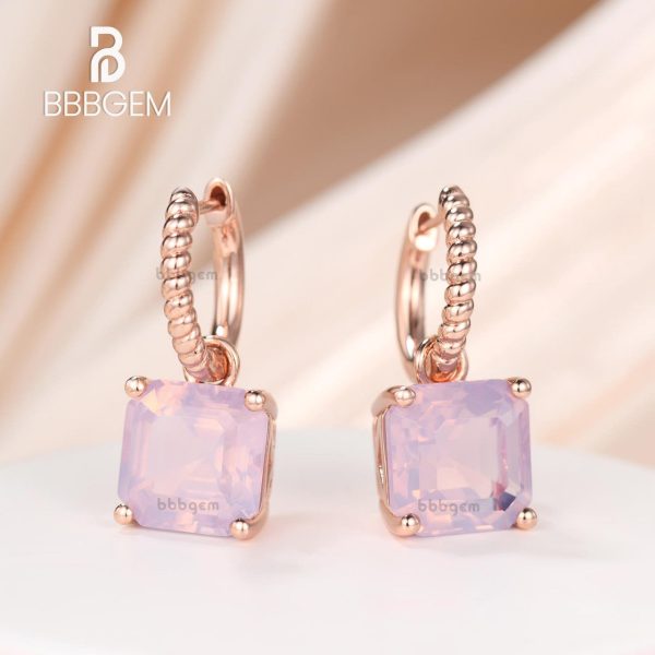 14K Rose Gold 8mm Ascher Lavender Amethyst Prong Drop Huggie Earrings with Rope Hoop For Sale