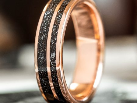 (In-Stock) Custom 10k Rose Gold and Meteorite Ring - Size 9.75 | 6mm Wide For Cheap