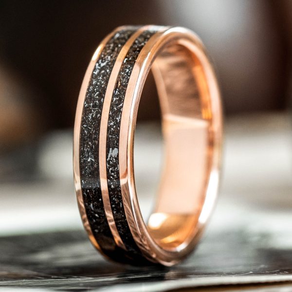 (In-Stock) Custom 10k Rose Gold and Meteorite Ring - Size 9.75 | 6mm Wide For Cheap