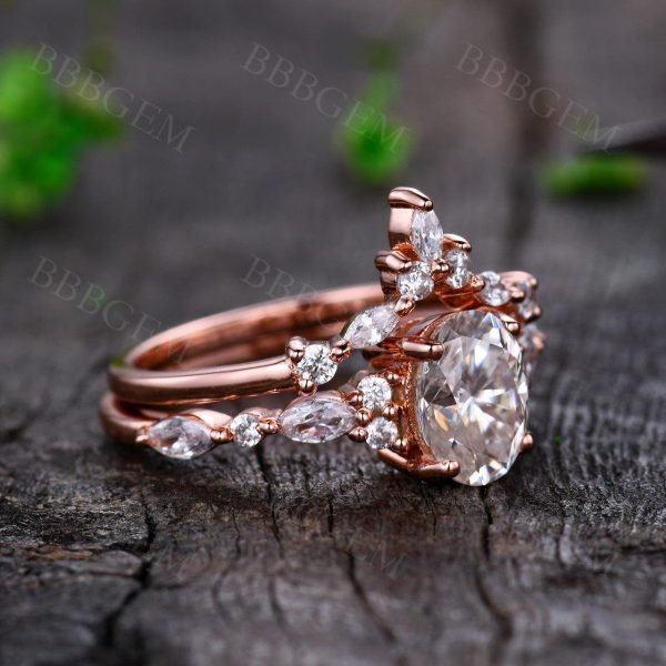 1.5CT Vintage Moissanite Bridal Set in Rose Gold Marquise Shaped Moissanite Wedding Band Sale