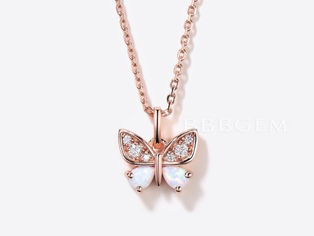 18K Rose Gold Dainty Butterfly Pendant Pear Opal Pendant Necklace For Discount