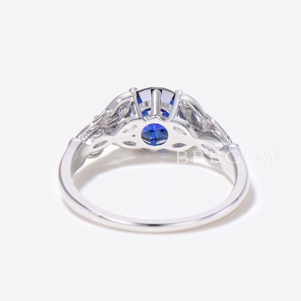 14K Gold Filigree Ring 1CT Round Blue Sapphire Engagement Ring Cheap