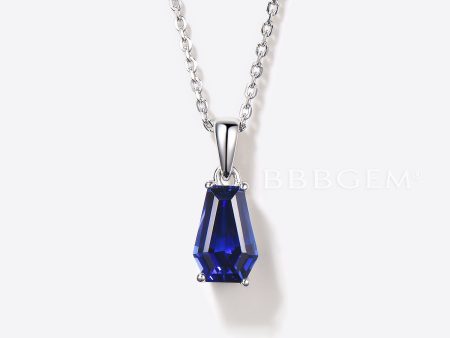 Coffin Cut Blue Sapphire Necklace 14k White Gold Wedding Pendant For Cheap