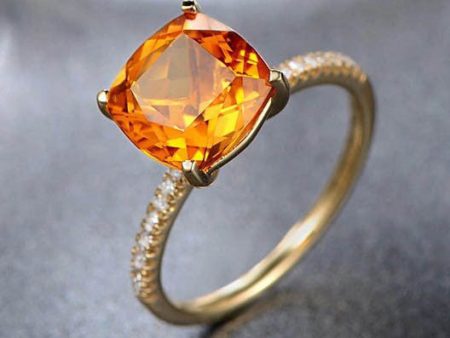 cushion cut 1.65ct citrine ring,14K yellow gold citrine engagement ring,SI-H 0.14ct South African diamond ring,Deco wedding promise ring Discount