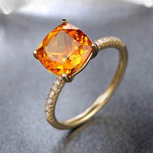 cushion cut 1.65ct citrine ring,14K yellow gold citrine engagement ring,SI-H 0.14ct South African diamond ring,Deco wedding promise ring Discount