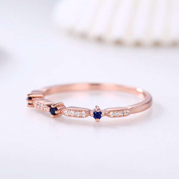 Sapphire Diamond Wedding Ring Half Eternity Matching Band Rose Gold Online Hot Sale