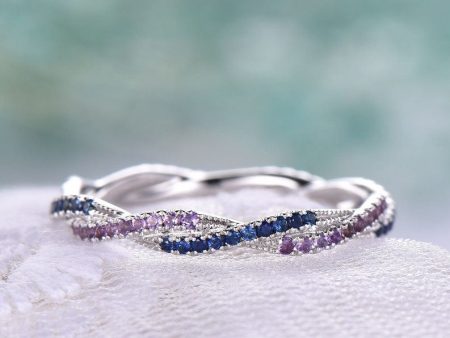 Full Eternity White Gold Infinity Amethyst Sapphire Wedding Band Promise Ring Cheap