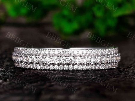 Solid White Gold Moissanite Band Women Wedding Band Rings Three Row Moissanite Ring Online Hot Sale