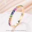 18K Yellow Gold Rainbow Sapphire Wedding Band In Half Eternity Pave Family Anniversary Ring Cheap