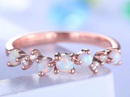 Unique Opal Wedding Band Rose Gold Diamond Ring For Women Stacking Matching Band Promise Bridal Anniversary Gift For Cheap