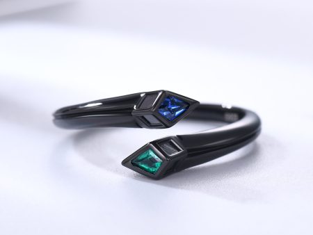 Unique Black Gold Snake Sapphire Emerald Wedding Band Adjustable Open Ring Sale