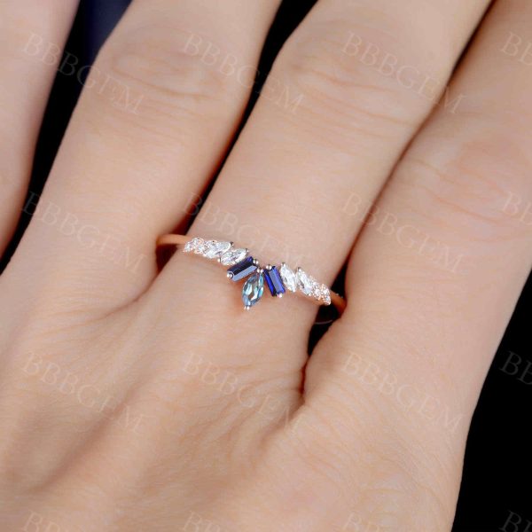 Art Deco Alexandrite  And Baguette Sapphire  Moissanite Wedding Band Supply