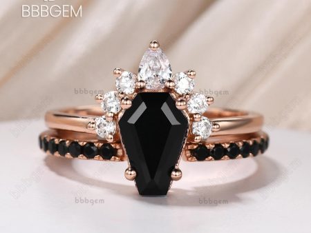 Women Coffin Cut Black Onyx Statement Ring Set in 10K Rose Gold Gothic Natural Onyx Spinel Coffin Engagement Ring Online Sale