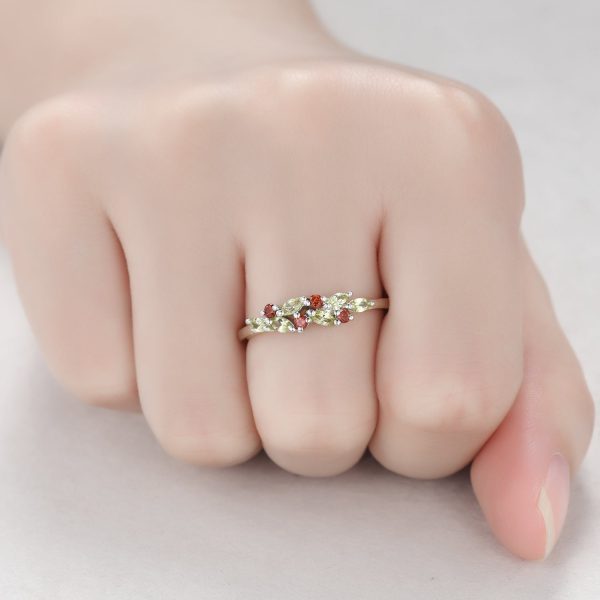 Birthstone Peridot Garnet Cluster Wedding Band White Gold Ring Multi-Color Band Hot on Sale