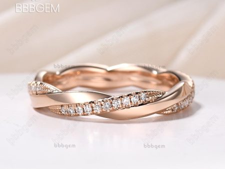 Twist Diamond Wedding Band in Solid Rose Gold Stacking Matching Wedding Ring Supply