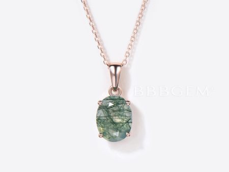 2ct Oval Cut Natural Moss Agate Necklace 14k Rose Gold Charm Pendant Online Sale